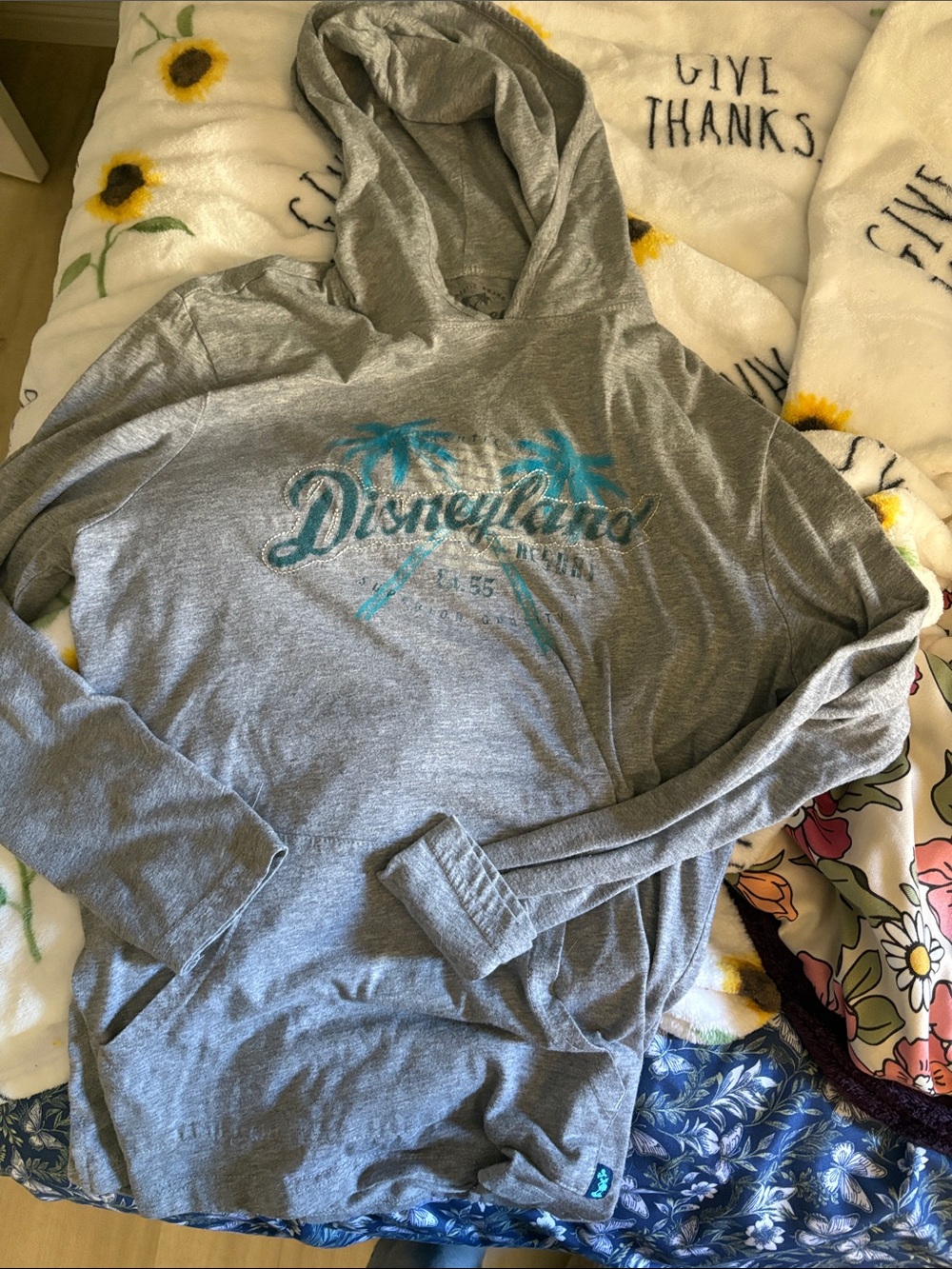 Disney Gray Hoodie with Teal Palm Tree Graphic